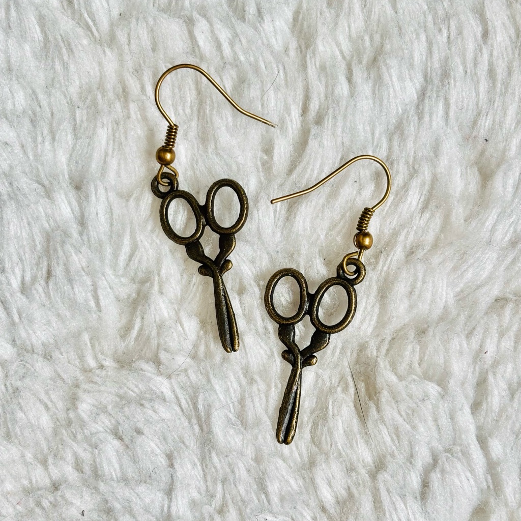 Bronze Gold Scissor Statement Dangle Earrings 11$